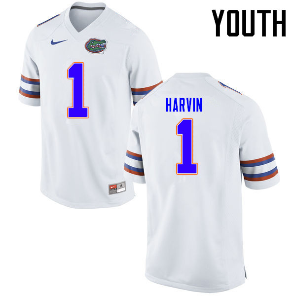 Youth Florida Gators #1 Percy Harvin College Football Jerseys Sale-White - Click Image to Close